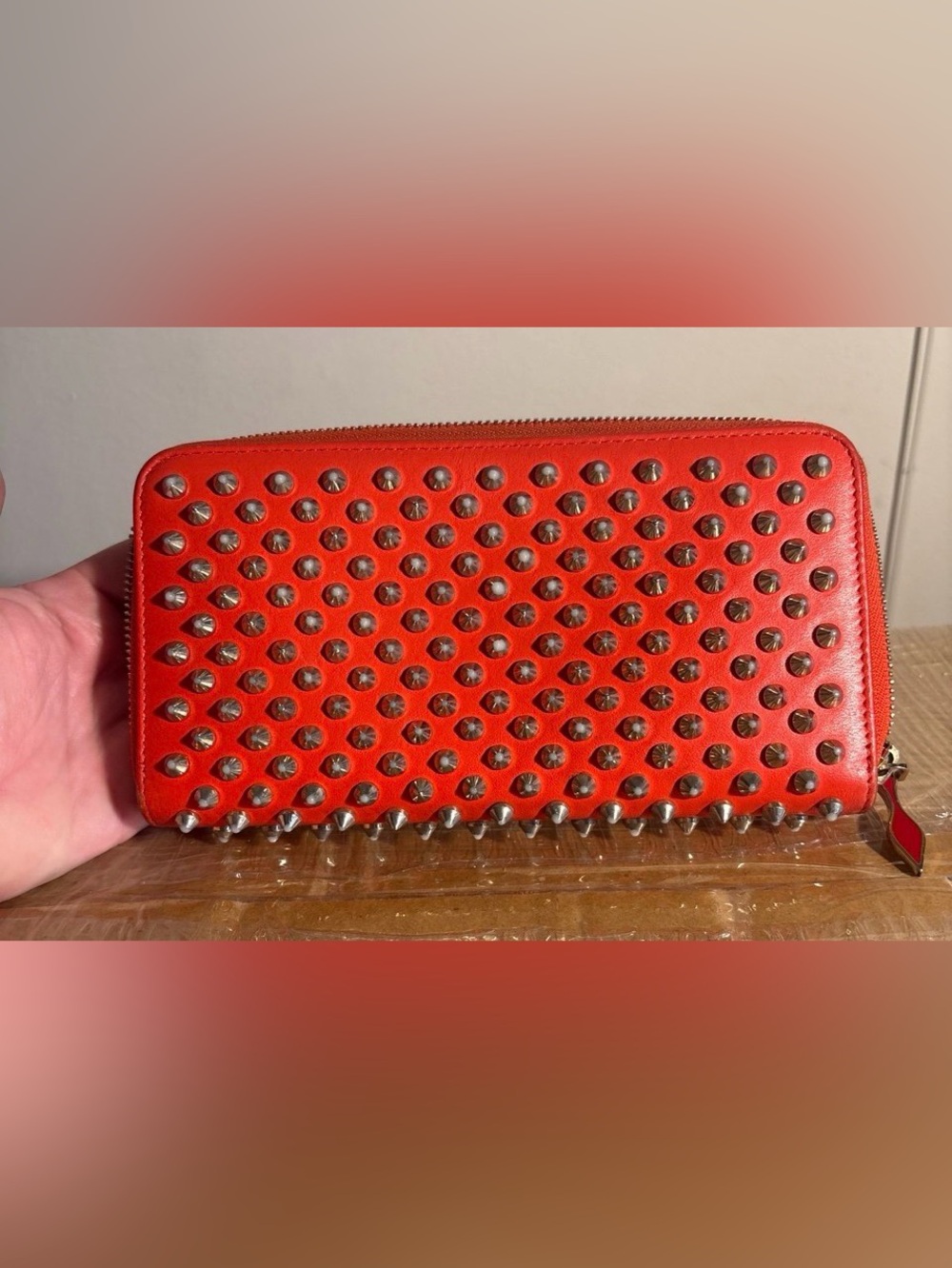 Christian Louboutin Red Spike-Stud Zip Wallet